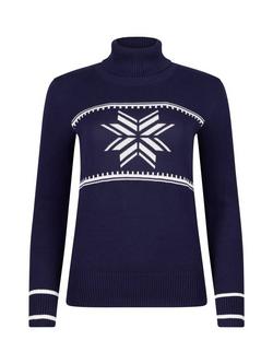 The Little Tailor Slim Roll Neck Snowflake Jumper, Navy, Navy