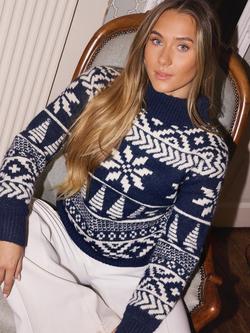 The Little Tailor Two Tone Festive Fair Isle Jumper, Navy/Cream, Navy/Cream