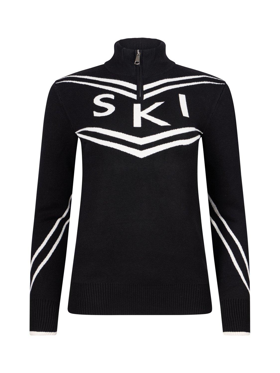 Product image 1 of 7, which shows The Little Tailor Slim Zip Neck Ski Jumper, Black, XS