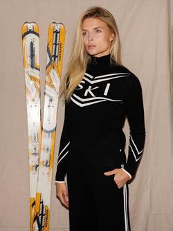 The Little Tailor Slim Zip Neck Ski Jumper, Black - view 2, Black