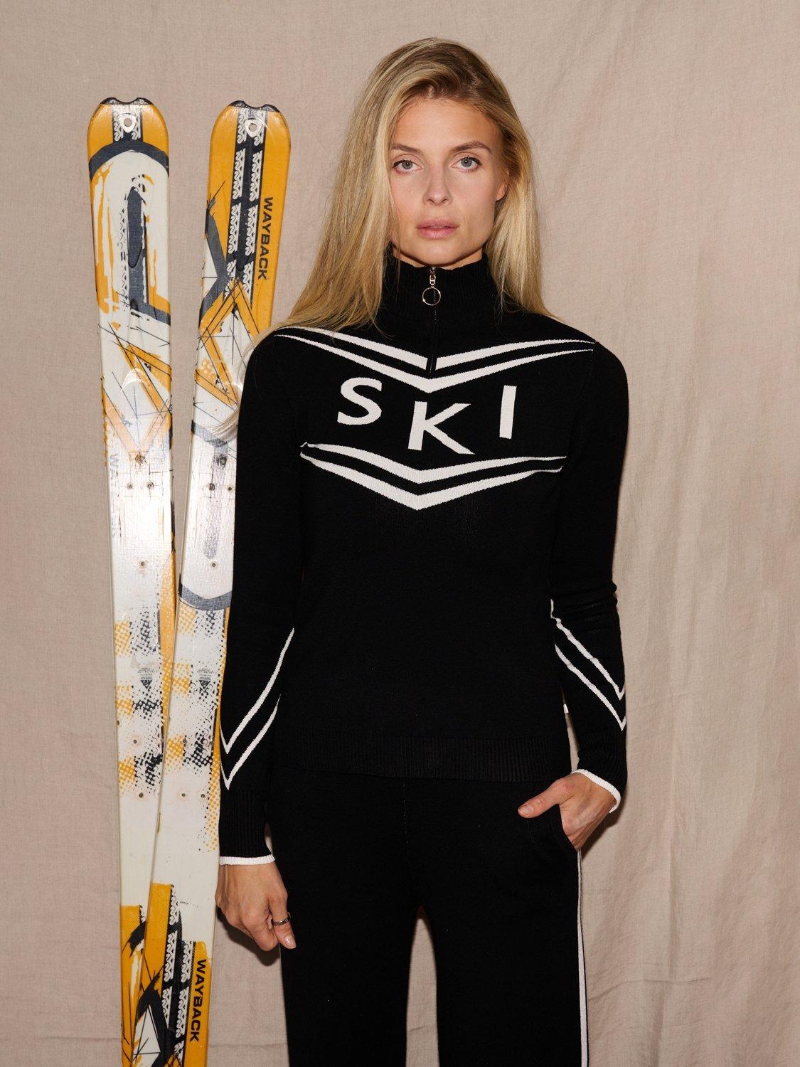 Product image 4 of 7, which shows The Little Tailor Slim Zip Neck Ski Jumper, Black, XS