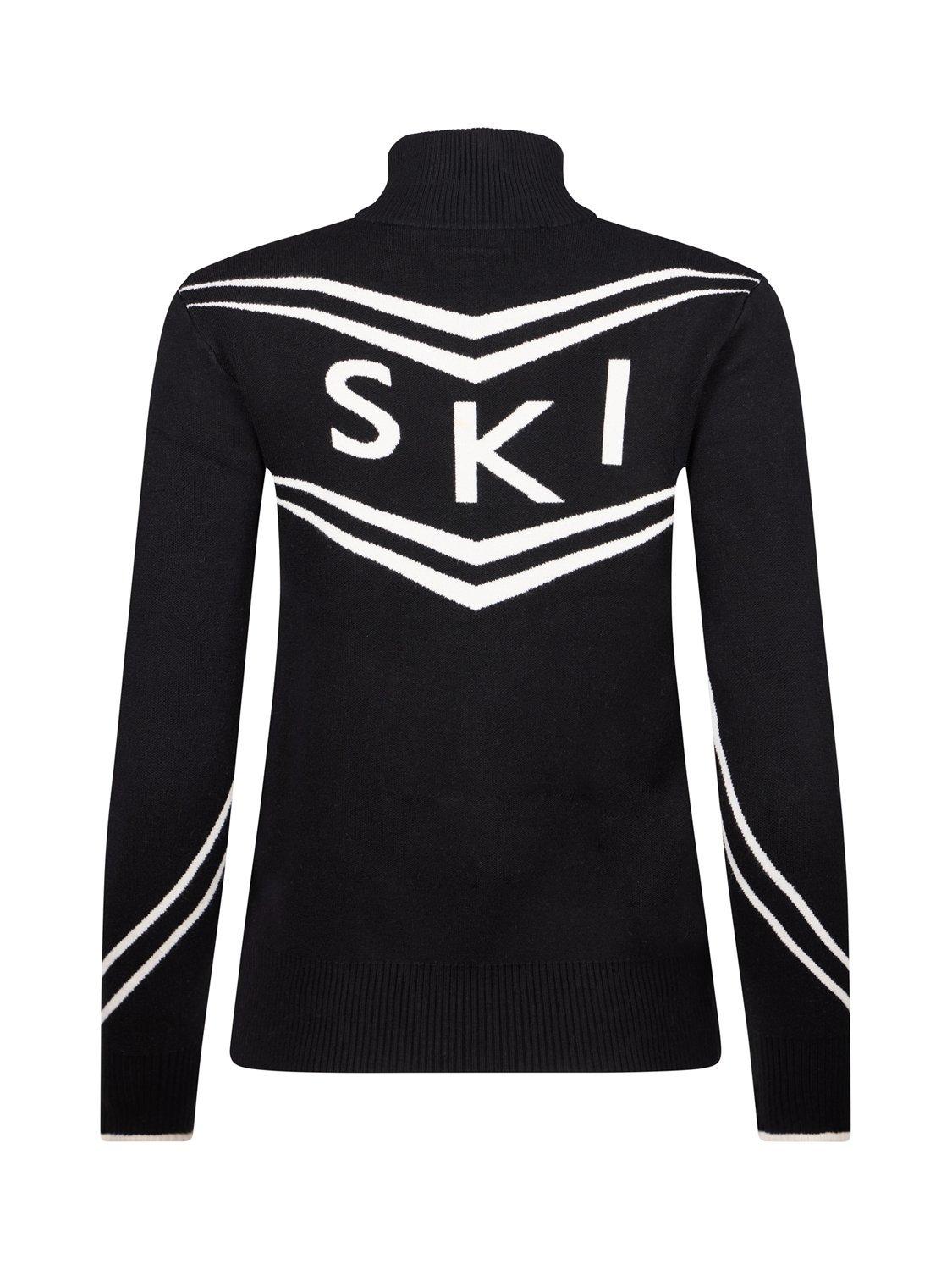Product image 5 of 7, which shows The Little Tailor Slim Zip Neck Ski Jumper, Black, XS