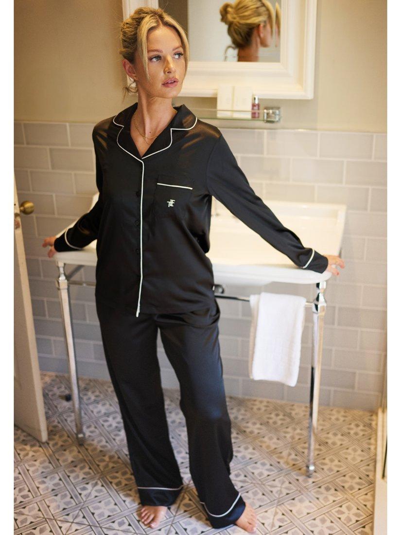 Product image 1 of 9, which shows The Little Tailor Satin Pyjama Set, Black, S