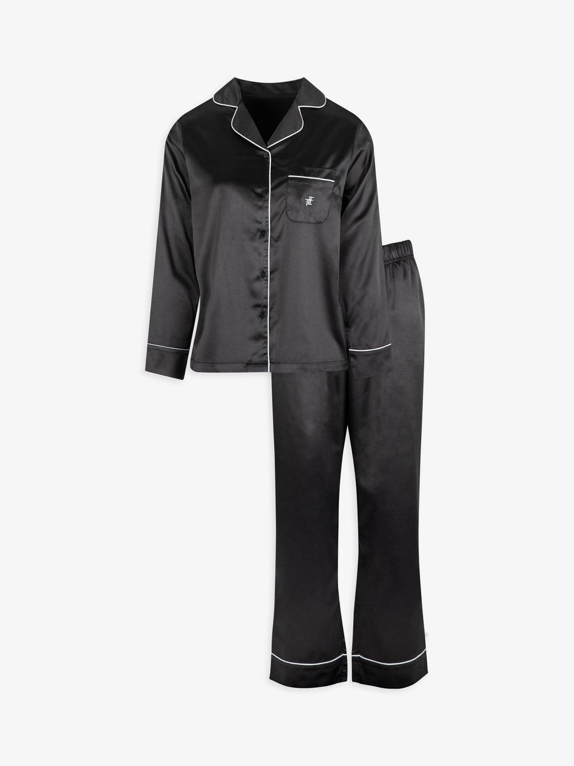 Product image 4 of 9, which shows The Little Tailor Satin Pyjama Set, Black, S
