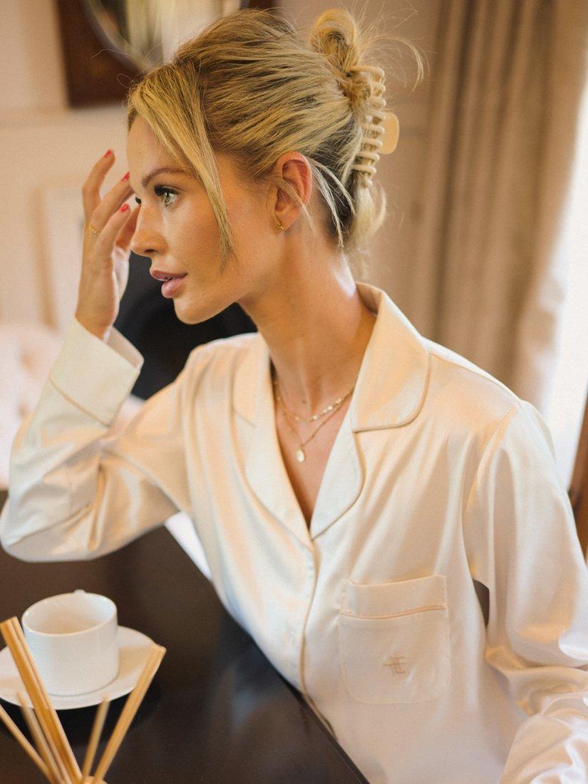 Product image 4 of 11, which shows The Little Tailor Satin Pyjama Set, Cream, S