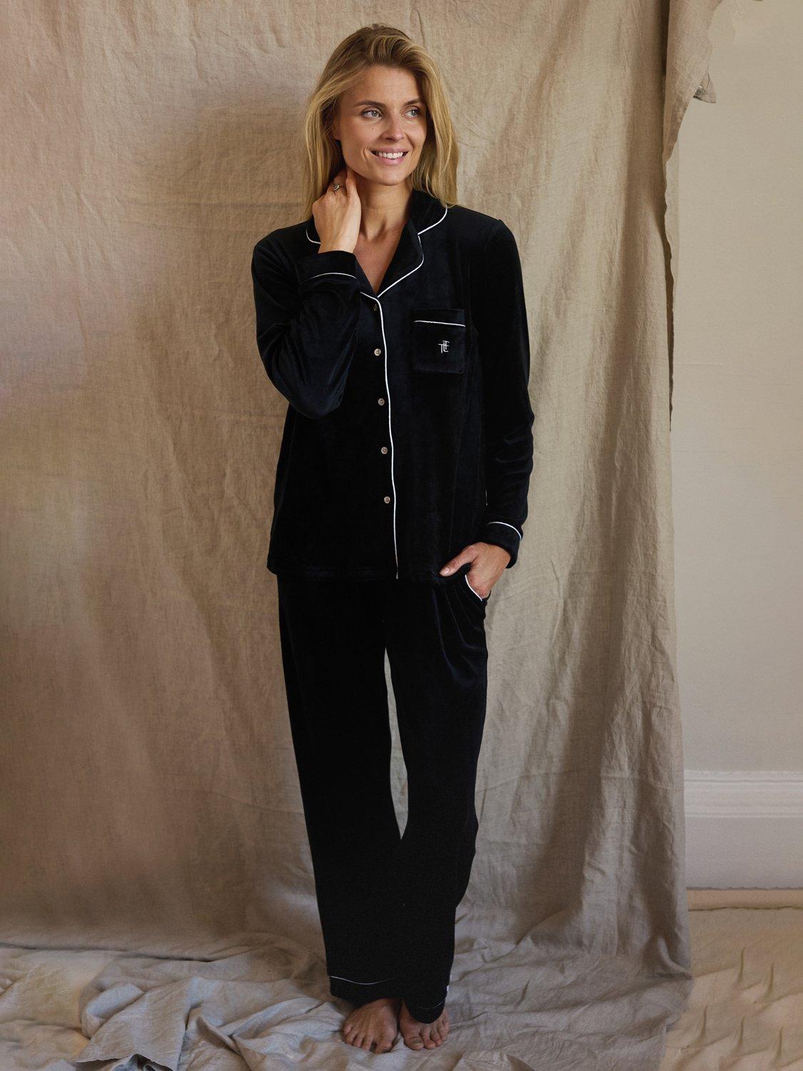 Product image 4 of 10, which shows The Little Tailor Velour Pyjama Set, Black, XS