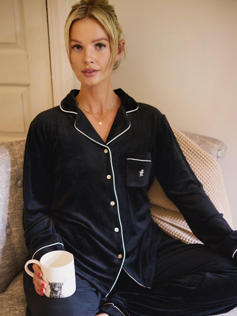 Product image 5 of 10, which shows The Little Tailor Velour Pyjama Set, Black, XS