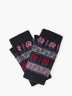 Brora Fair Isle Pure Cashmere Wrist Warmers, Midnight, Midnight