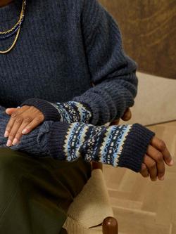 Brora Folk Pure Cashmere Wrist Warmers - view 2, Midnight