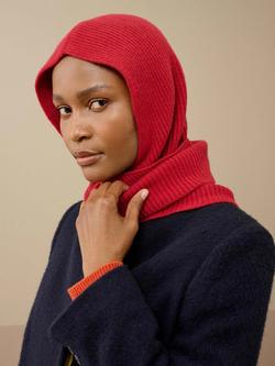 Brora Pure Cashmere Ribbed Hybrid Hooded Scarf - view 2, Garnet