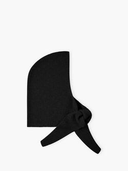 Brora Pure Cashmere Ribbed Hybrid Hooded Scarf, Black