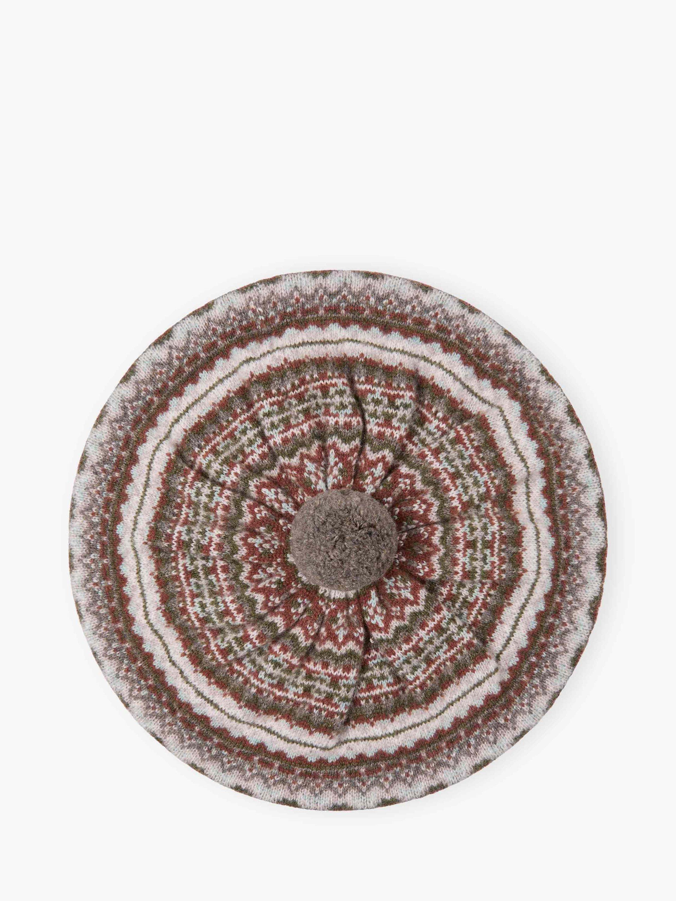 Brora Fair Isle Pure Cashmere Beret, Mushroom