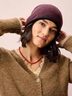 Brora Contrast Trim Pure Cashmere Slouchy Hat - view 2, Malt/Black