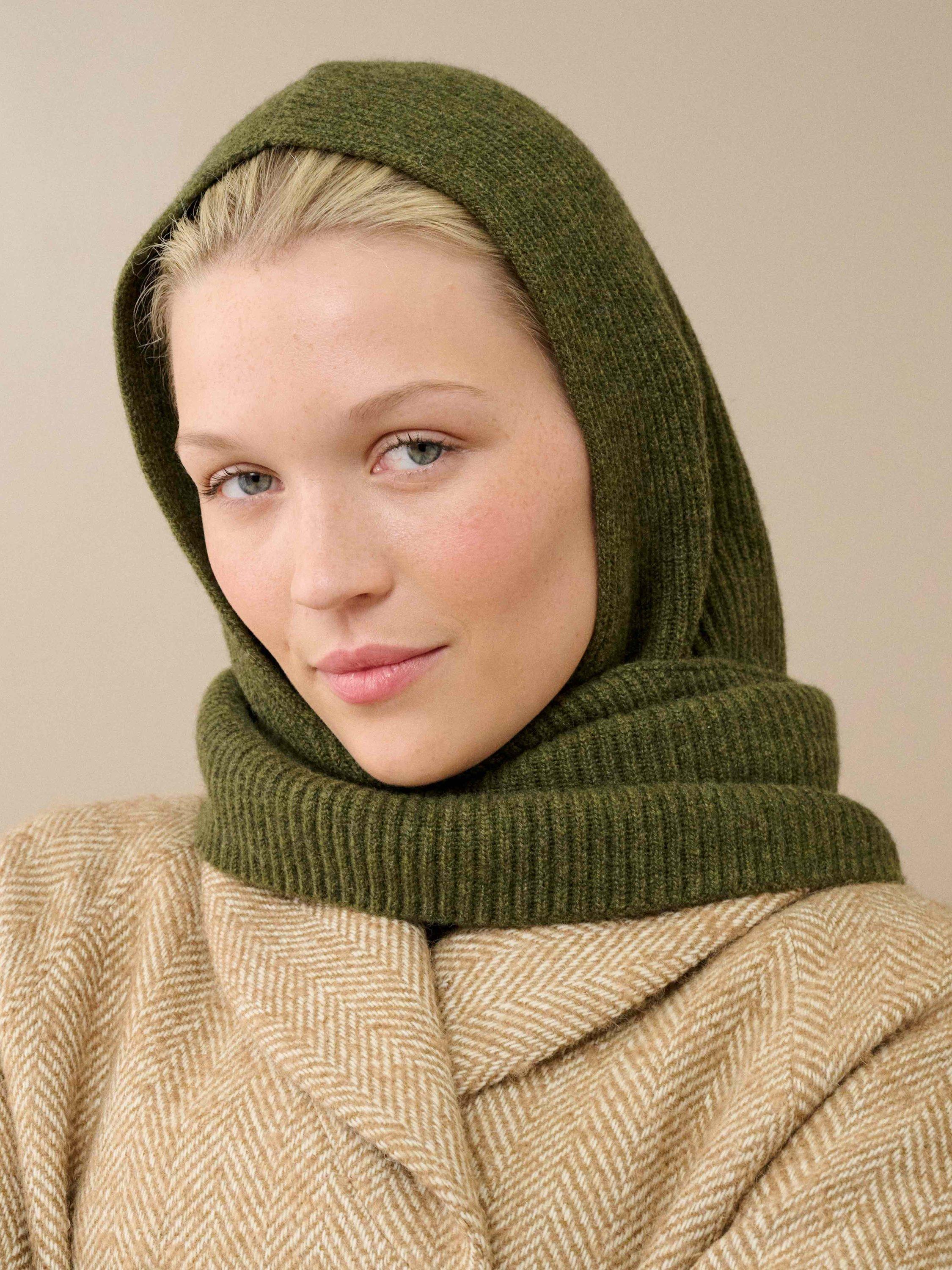 Product image 2 of 2, which shows Brora Ribbed Pure Cashmere Hood, Sorrel, One Size