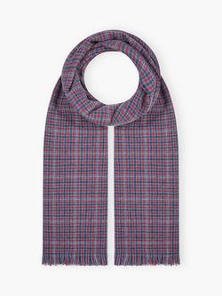 Brora Check Chartouche Pure Cashmere Scarf, Chambray/Garnet, Chambray/Garnet