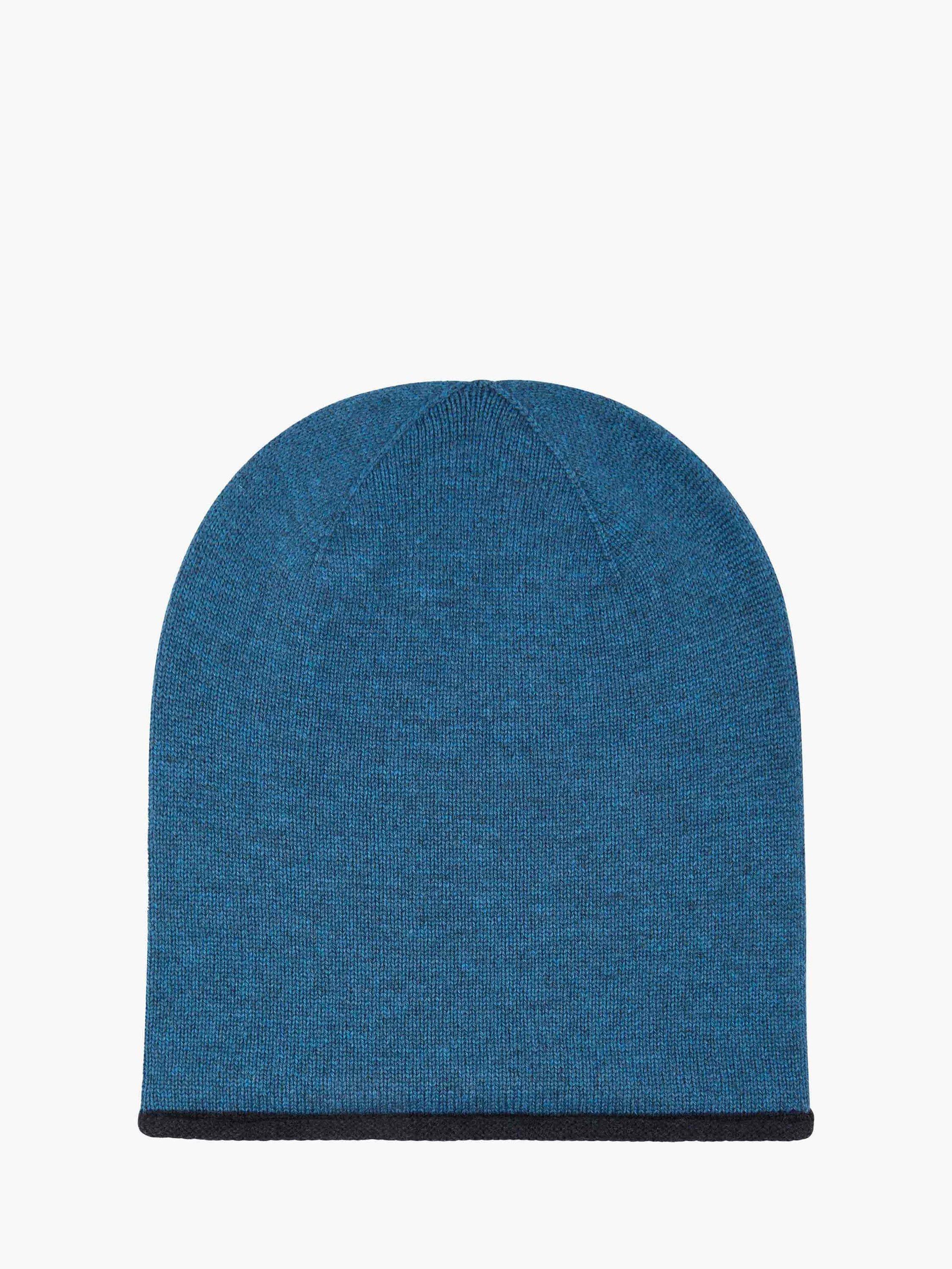 Product image 1 of 2, which shows Brora Contrast Trim Pure Cashmere Slouchy Hat, Jay/Midnight, One Size