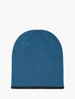 Brora Contrast Trim Pure Cashmere Slouchy Hat, Jay/Midnight