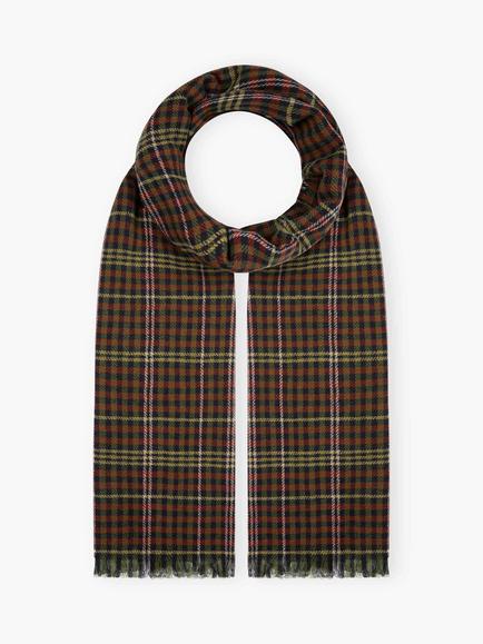Brora Check Chartouche Pure Cashmere Scarf, Sorrel/Conker, Sorrel/Conker