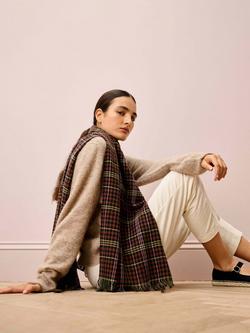 Brora Check Chartouche Pure Cashmere Scarf, Sorrel/Conker - view 2, Sorrel/Conker