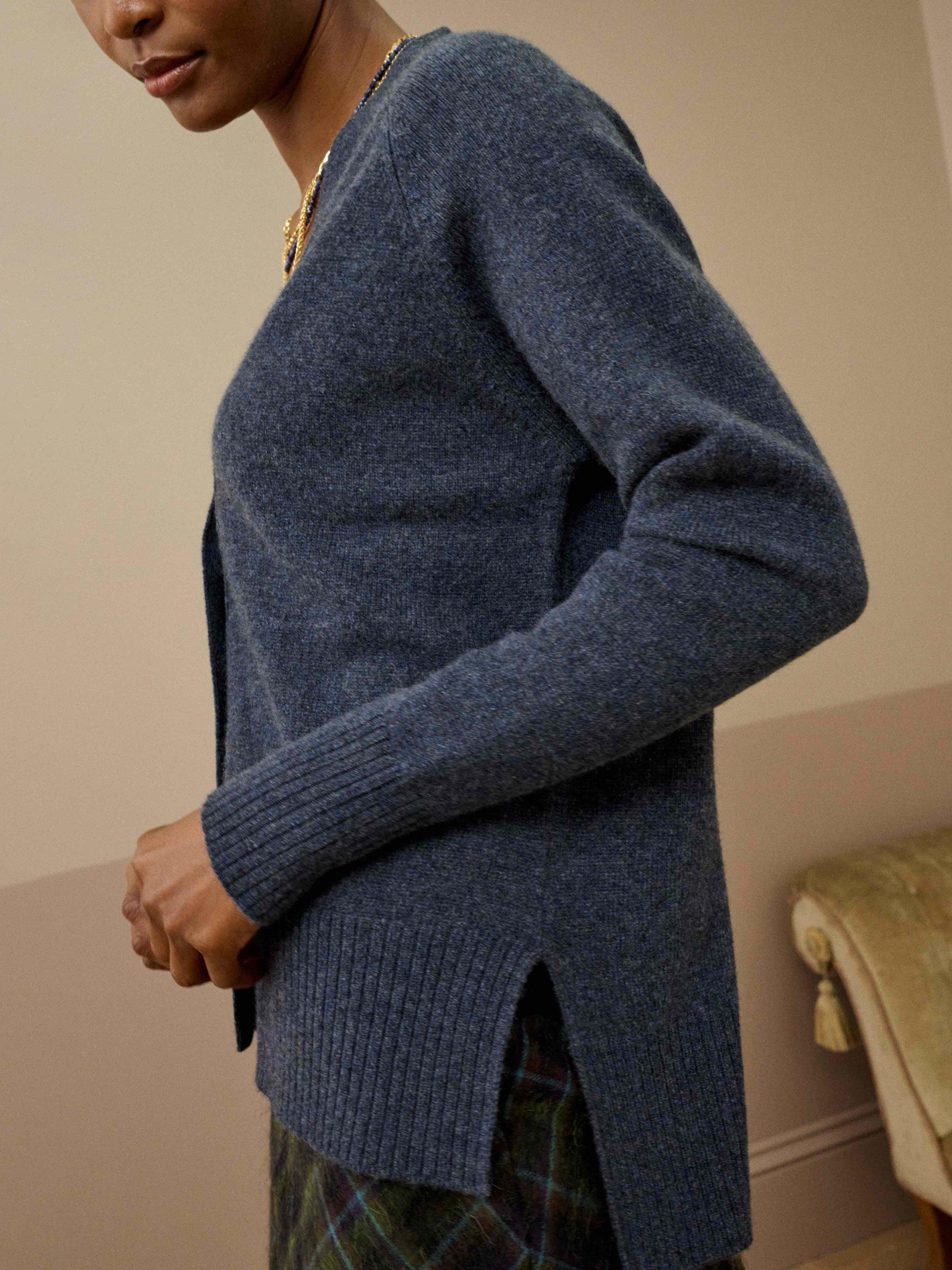 Product image 3 of 4, which shows Brora Longline Pure Cashmere Cardigan, Steel, 8-10