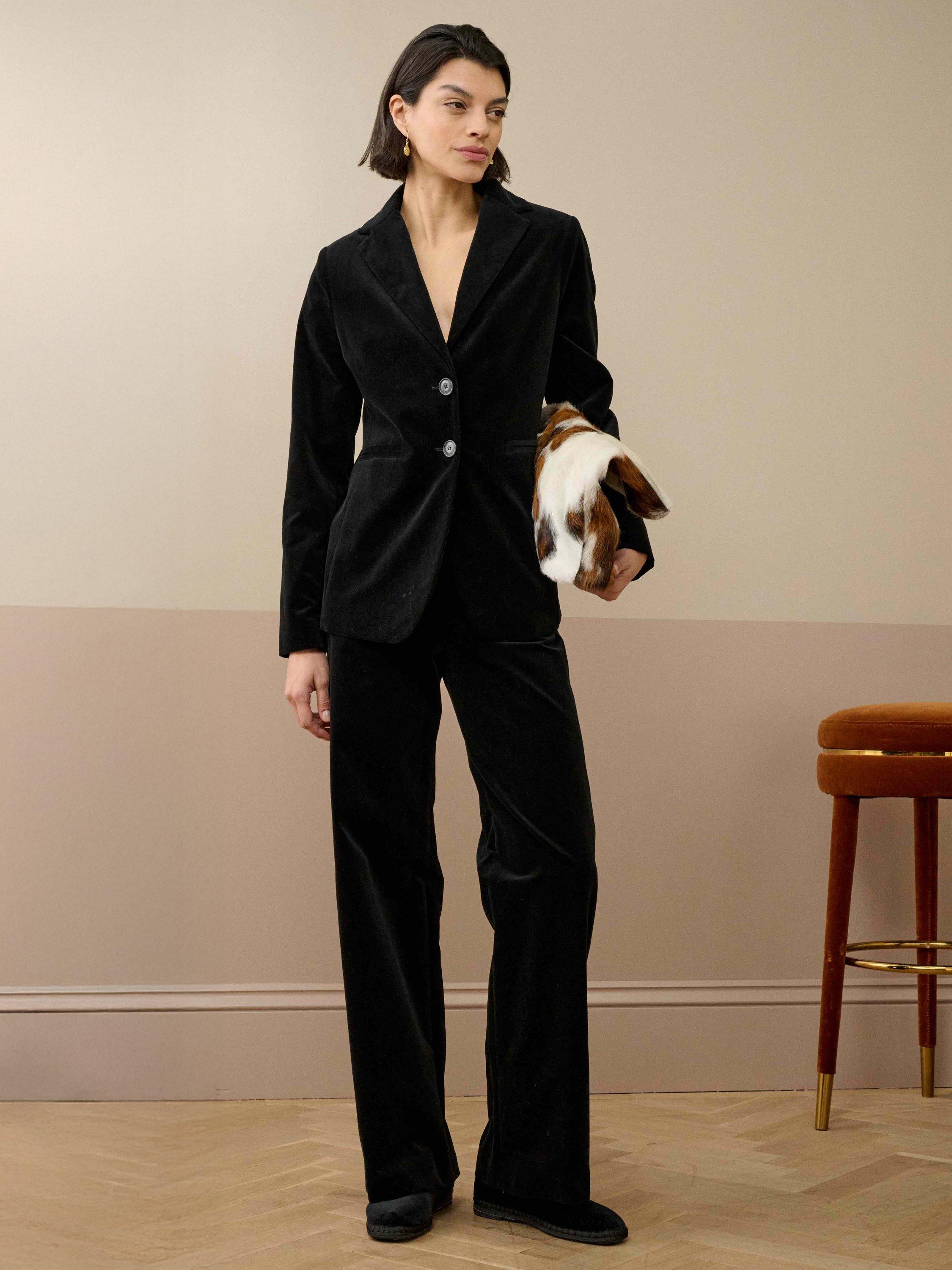 Product image 1 of 6, which shows Brora Single Breasted Velvet Blazer, Black, 6