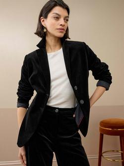 Brora Single Breasted Velvet Blazer, Black - view 2, Black