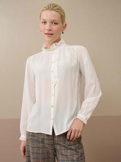 Brora Ruffle Pure Silk Top, Ivory, Ivory