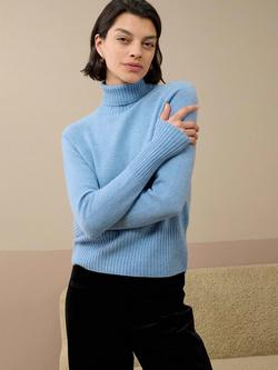 Brora Boxy Polo Neck Pure Cashmere Jumper, Wedgewood, Wedgewood