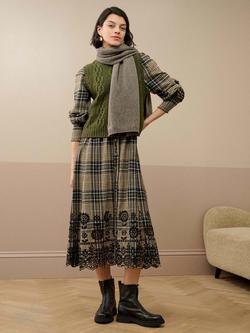 Brora Check Embroidered Midi Dress, Moss/Stone - view 2, Moss/Stone