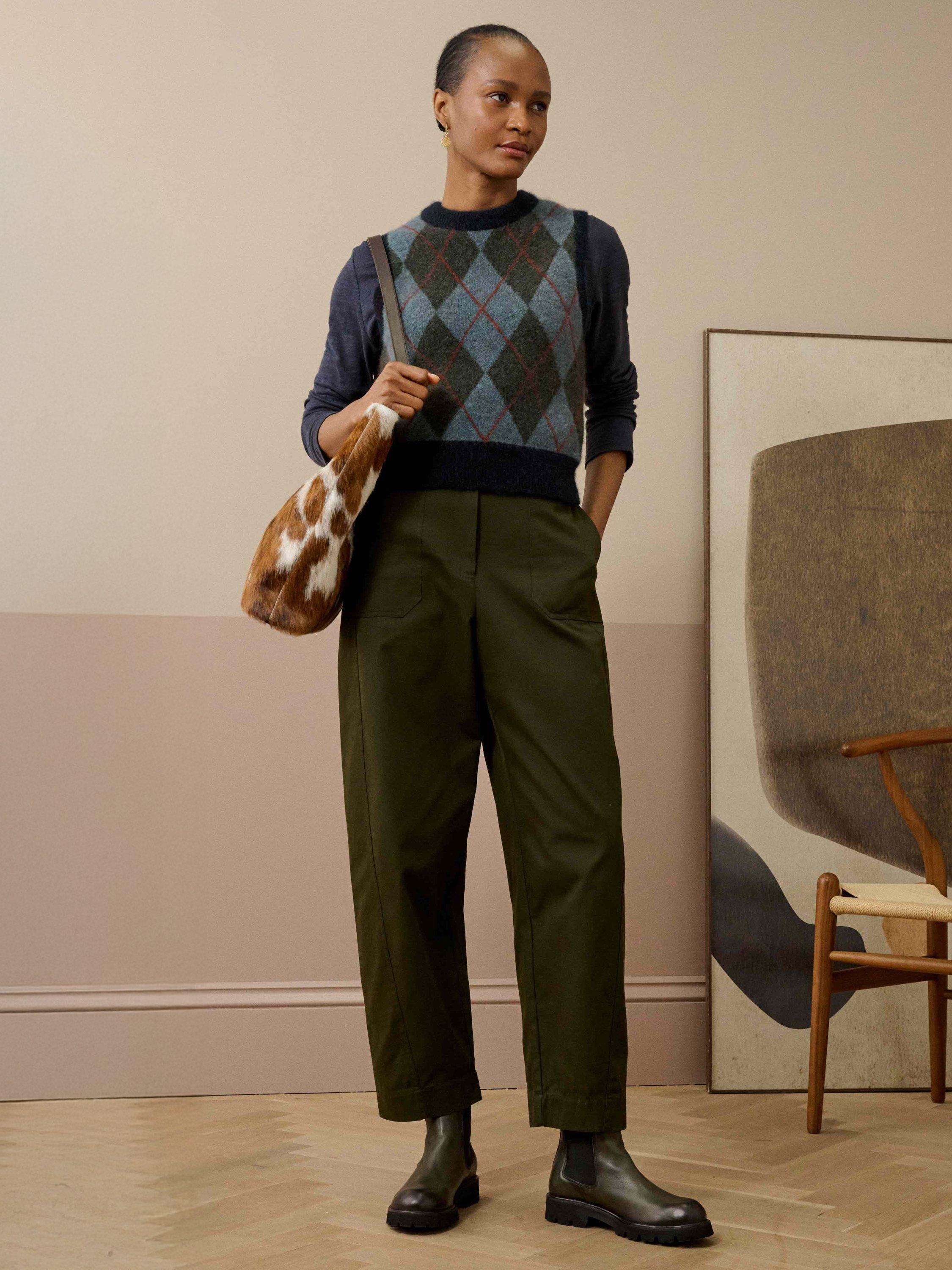 Product image 1 of 5, which shows Brora Argyle Wool Rich Tank Top, Ink, 8-10