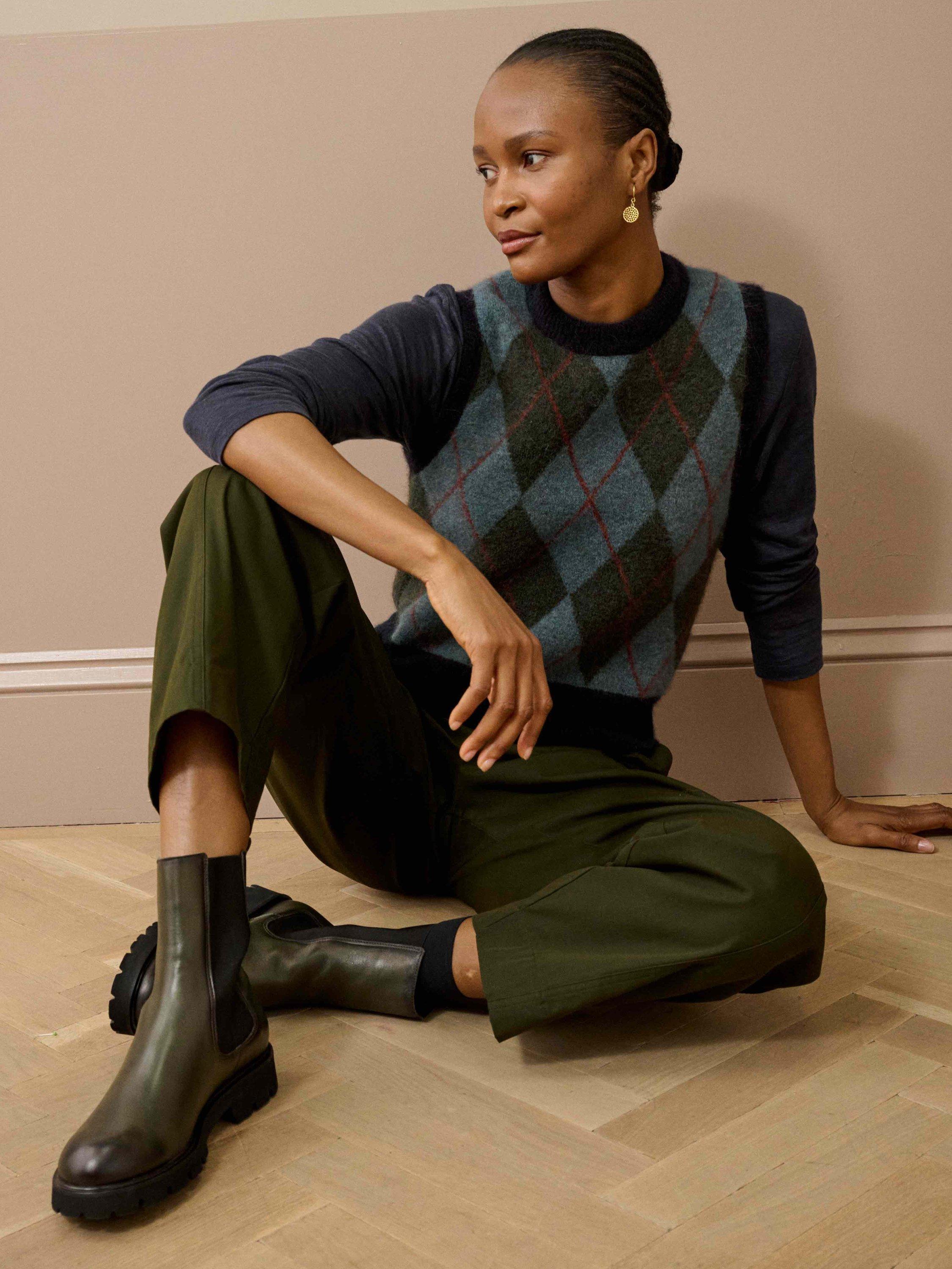 Product image 2 of 5, which shows Brora Argyle Wool Rich Tank Top, Ink, 8-10