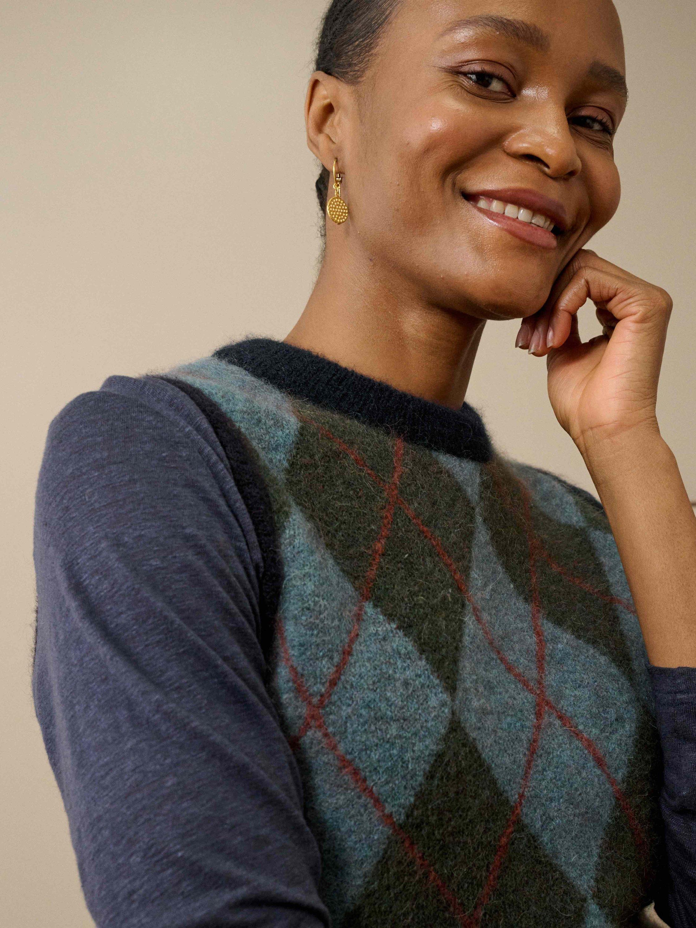 Product image 3 of 5, which shows Brora Argyle Wool Rich Tank Top, Ink, 8-10