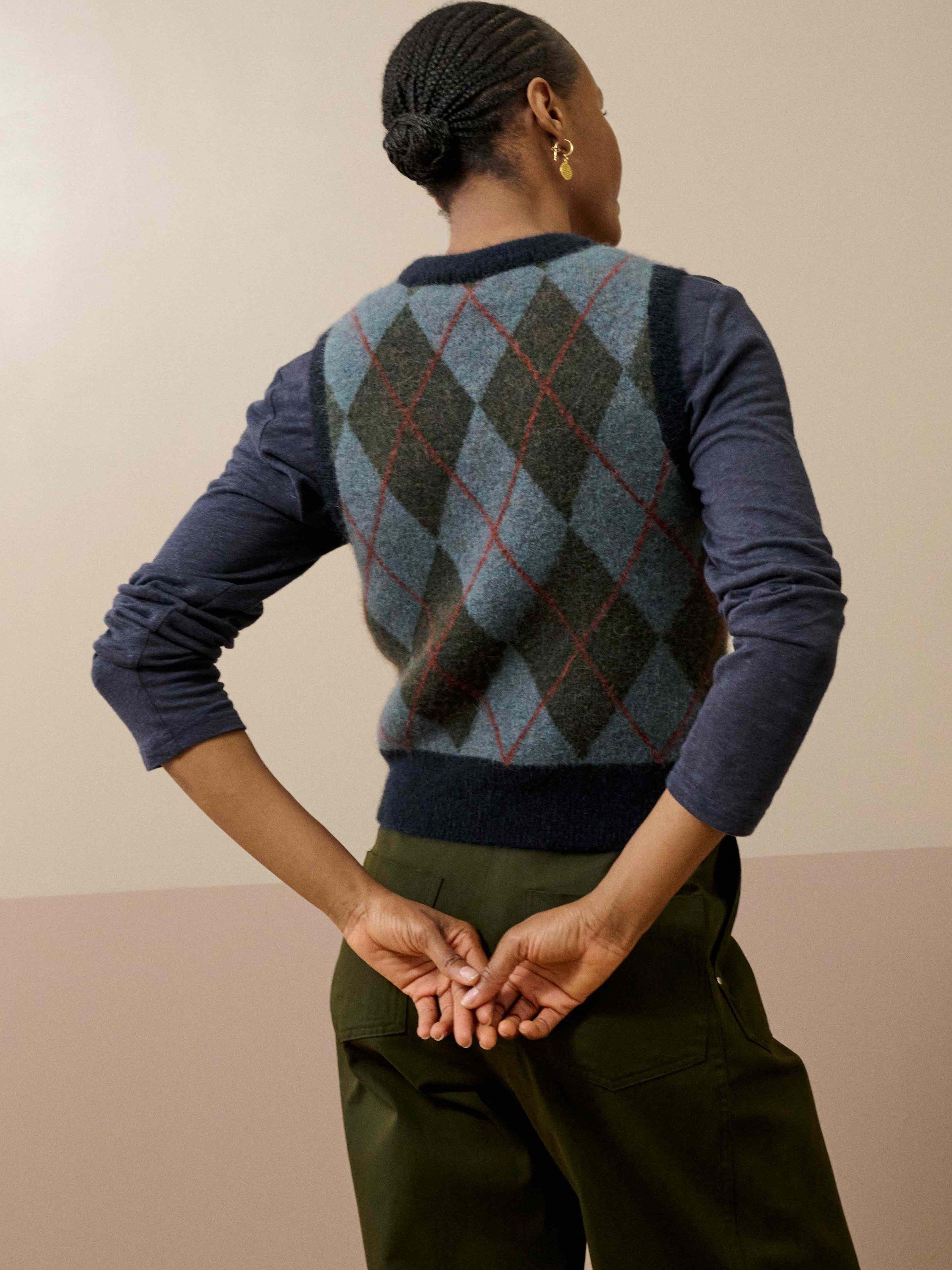 Product image 4 of 5, which shows Brora Argyle Wool Rich Tank Top, Ink, 8-10