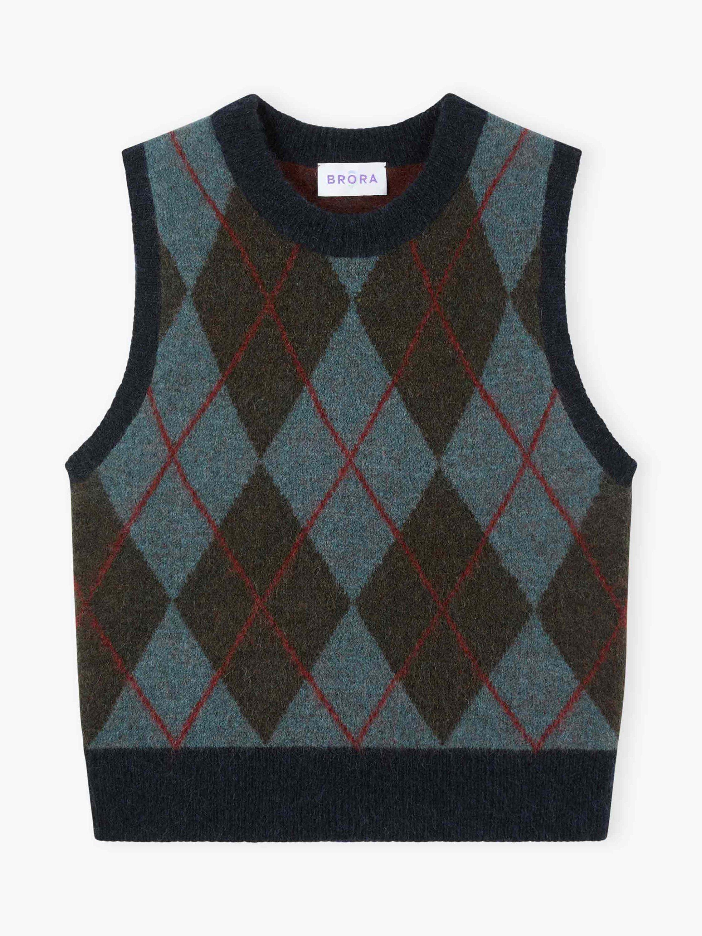 Product image 5 of 5, which shows Brora Argyle Wool Rich Tank Top, Ink, 8-10