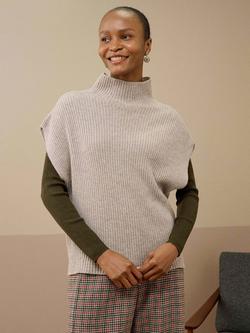 Brora Ribbed Pure Cashmere Poncho, Ash, Ash