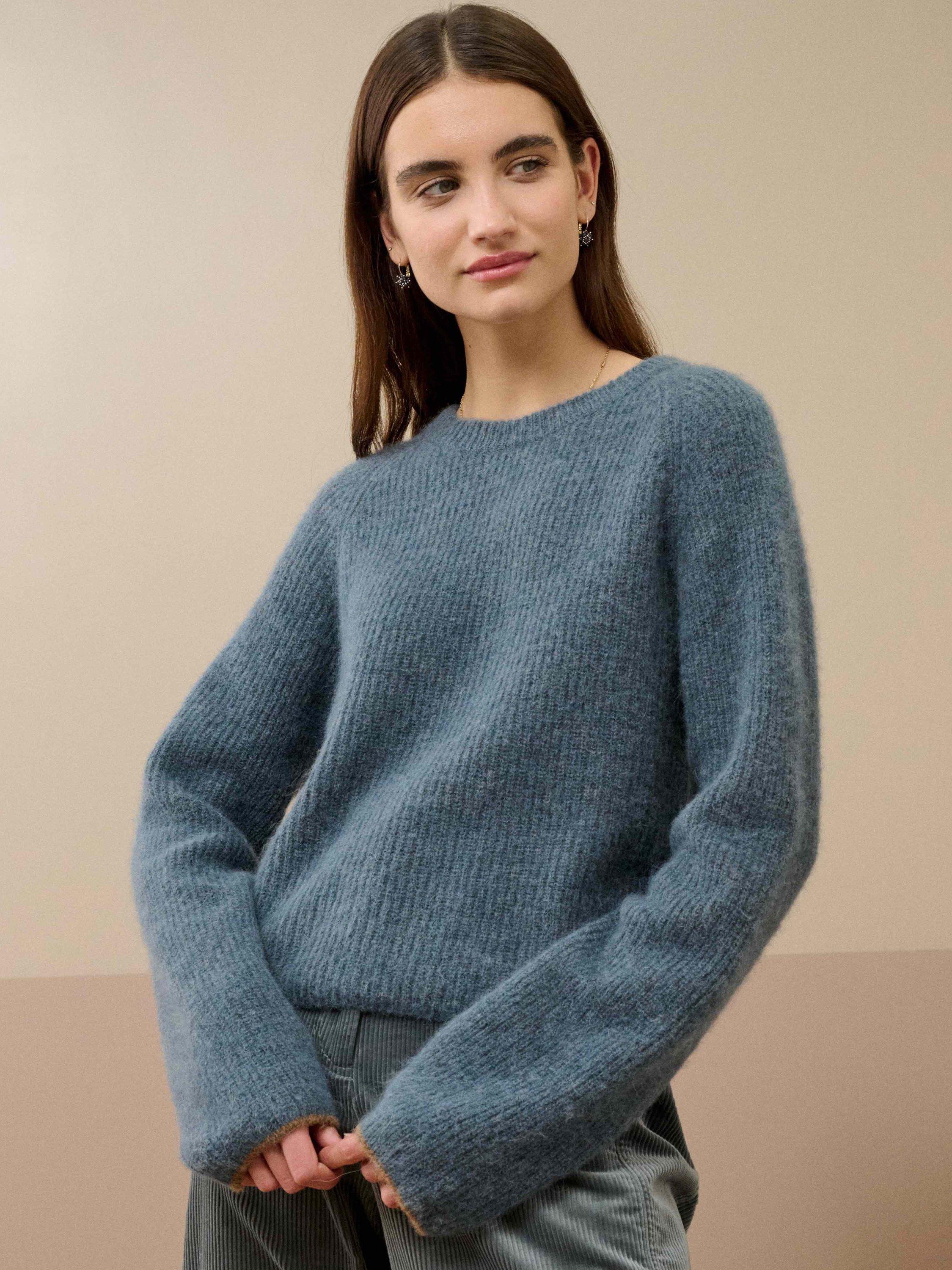 Product image 1 of 5, which shows Brora Ribbed Wool Rich Jumper, Airforce, 8-10