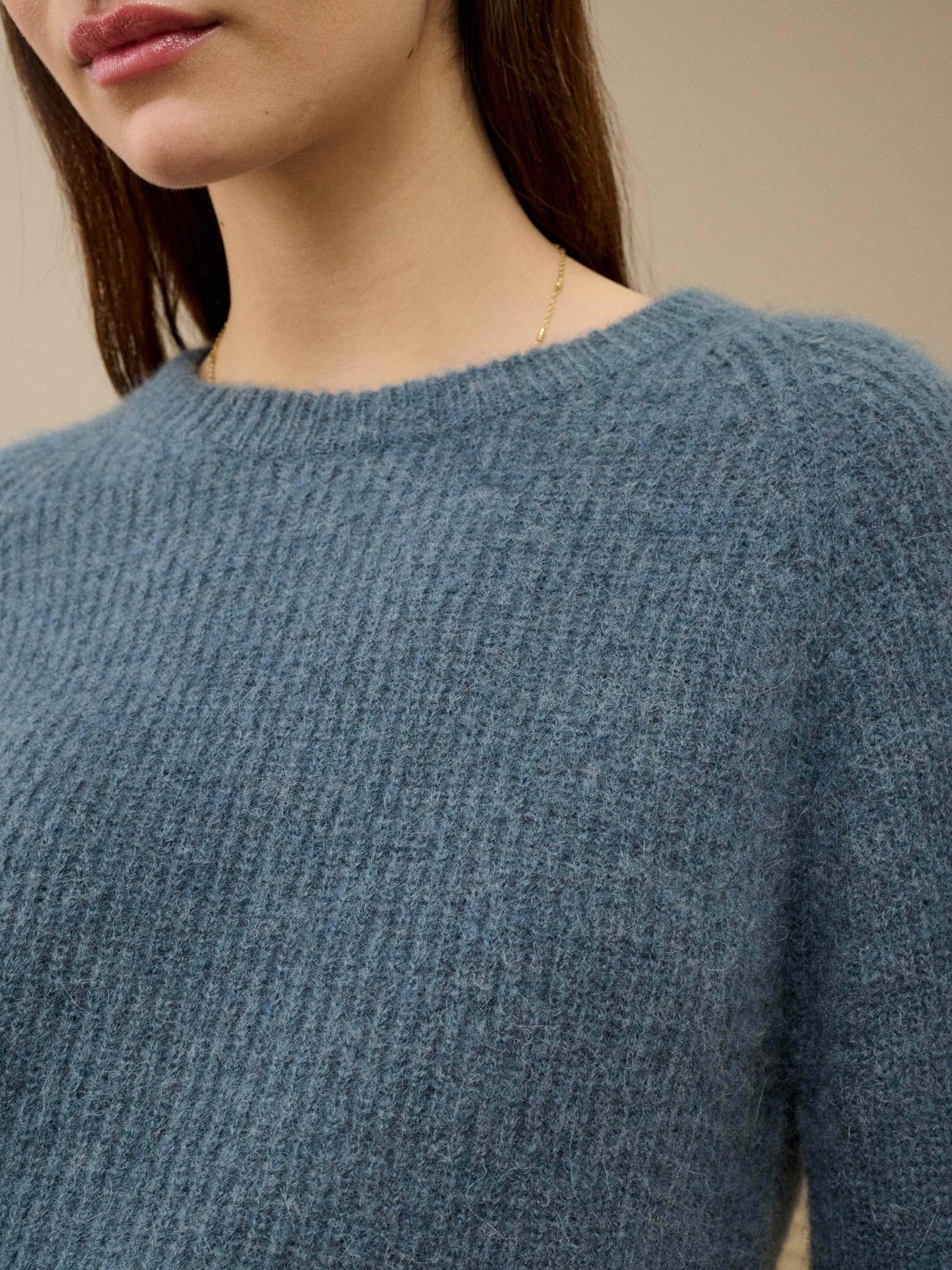 Product image 4 of 5, which shows Brora Ribbed Wool Rich Jumper, Airforce, 8-10