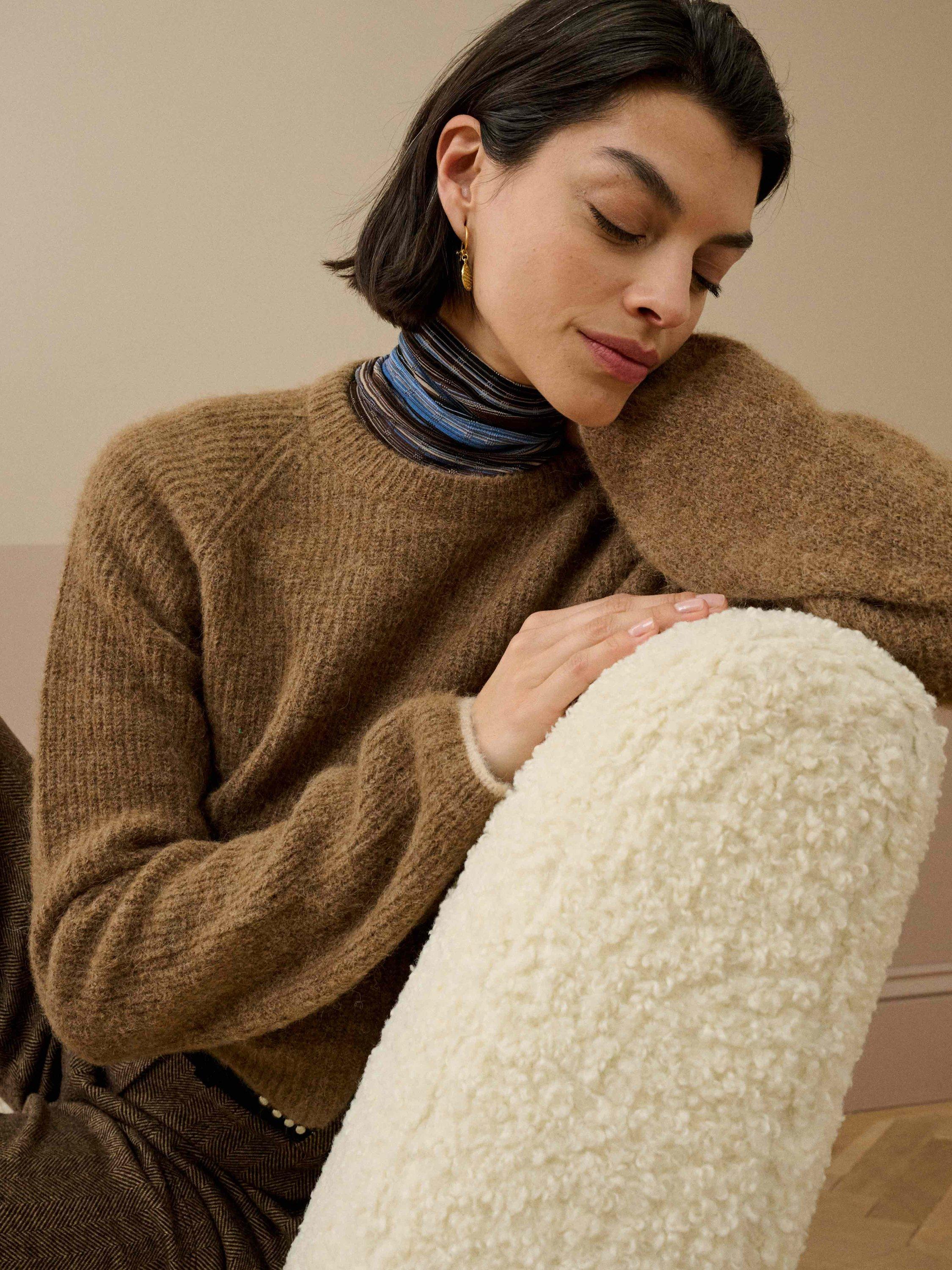 Product image 2 of 5, which shows Brora Ribbed Wool Rich Jumper, Toffee, 8-10