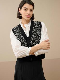 Brora Fair Isle Pure Wool Waistcoat, Black
