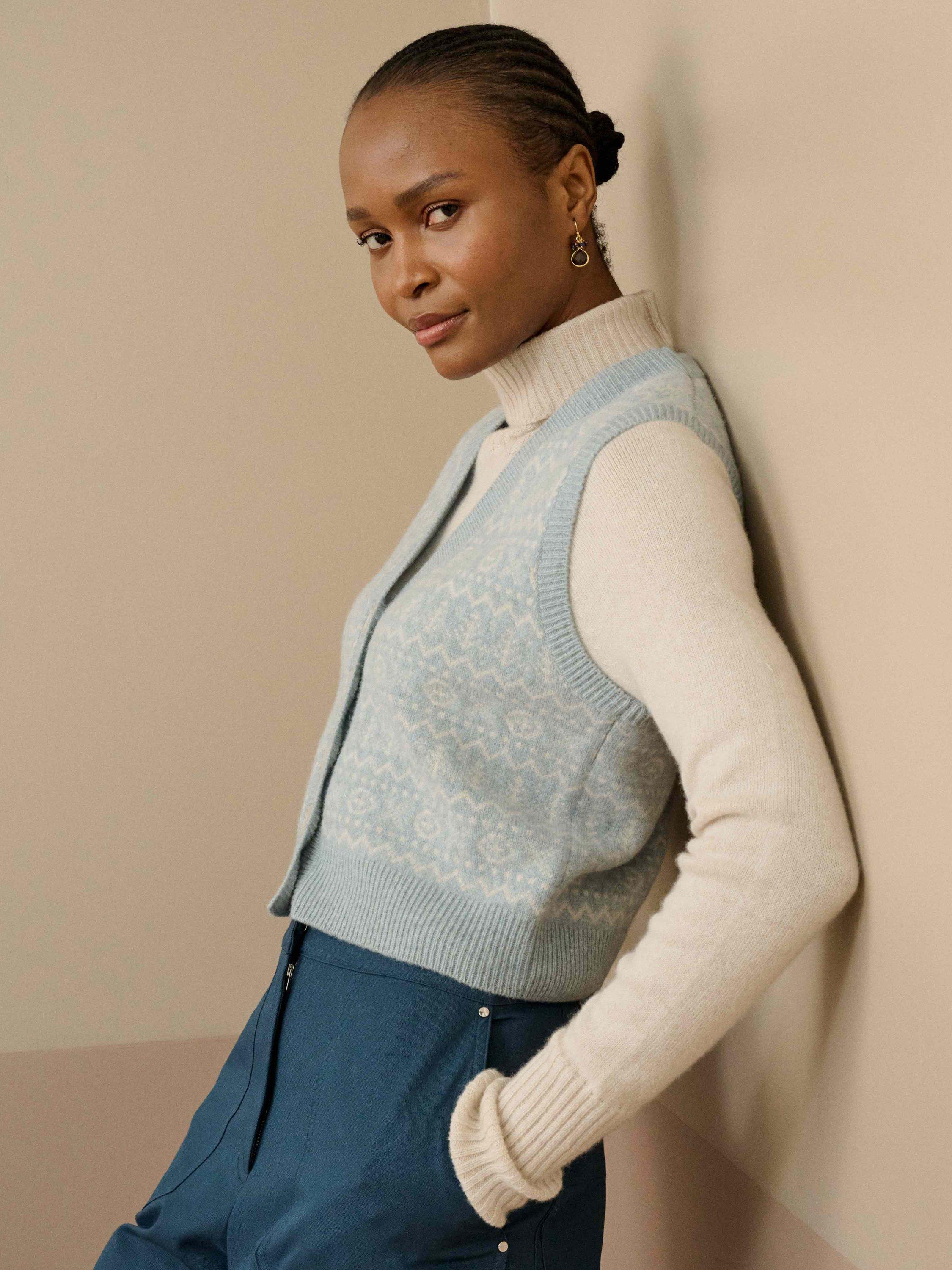 Product image 3 of 4, which shows Brora Fair Isle Pure Wool Waistcoat, Mineral, 8-10