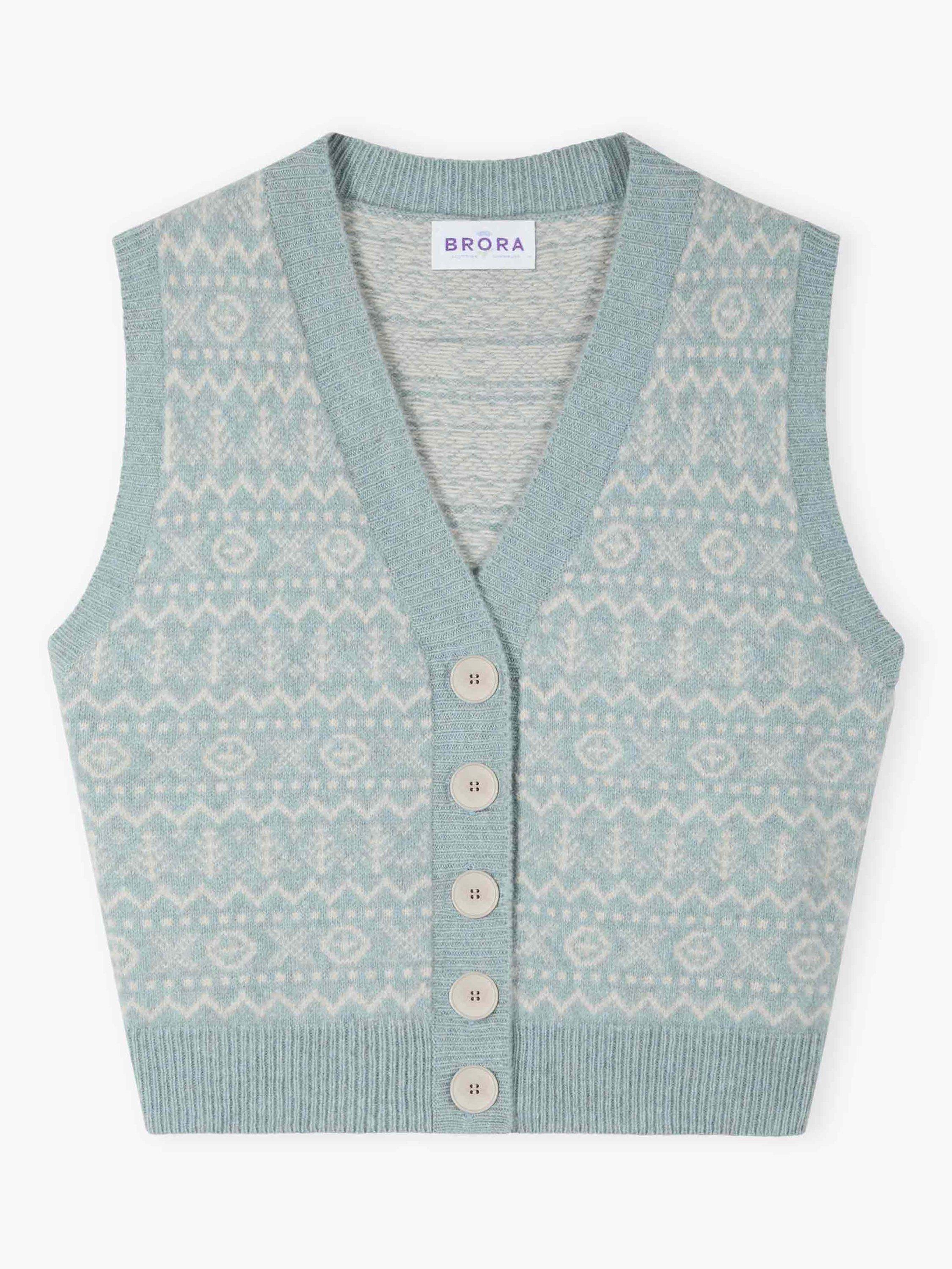 Product image 4 of 4, which shows Brora Fair Isle Pure Wool Waistcoat, Mineral, 8-10