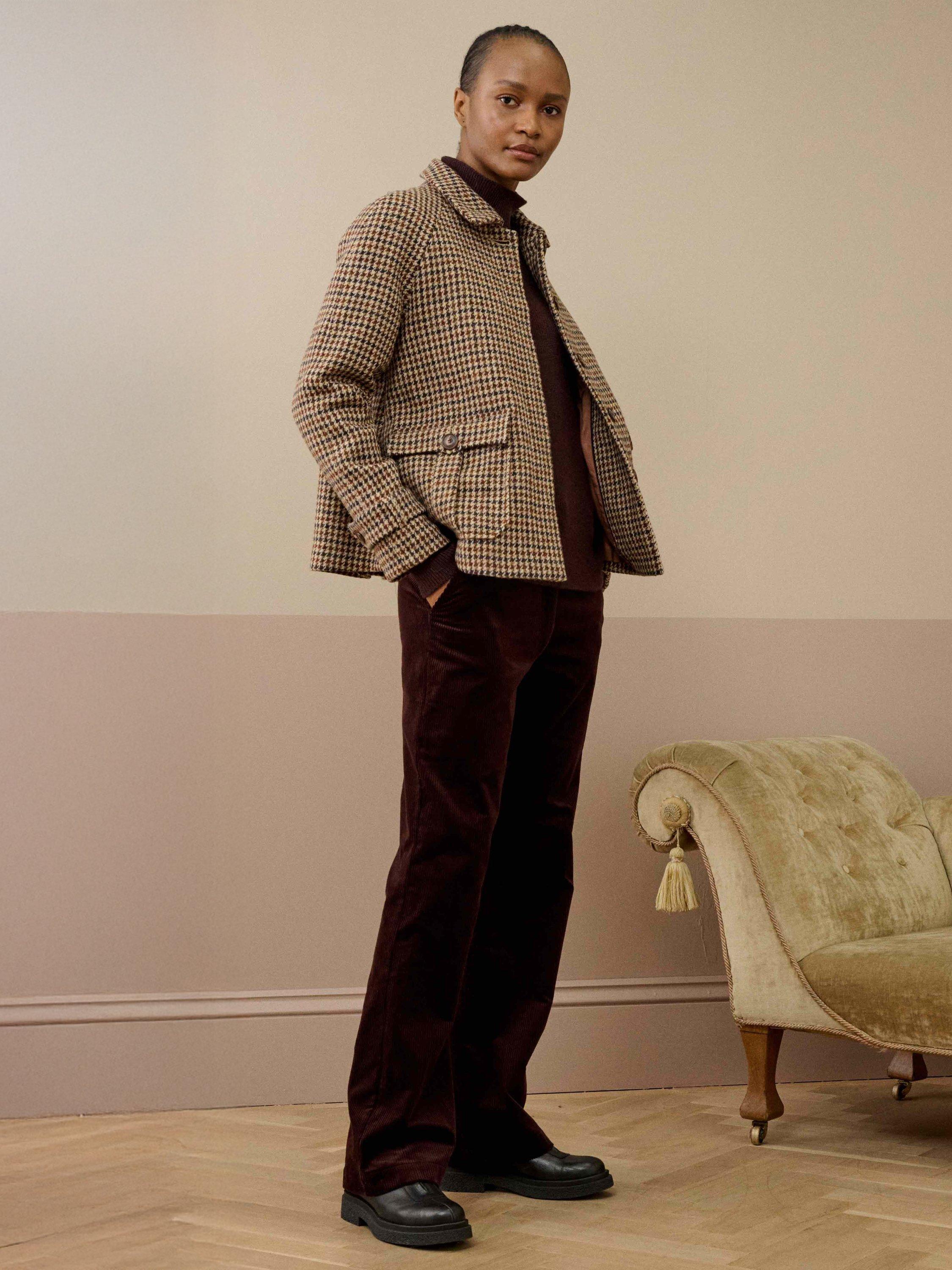 Brora Harris Tweed Pure Wool Swing Jacket, Conker/Oatmeal