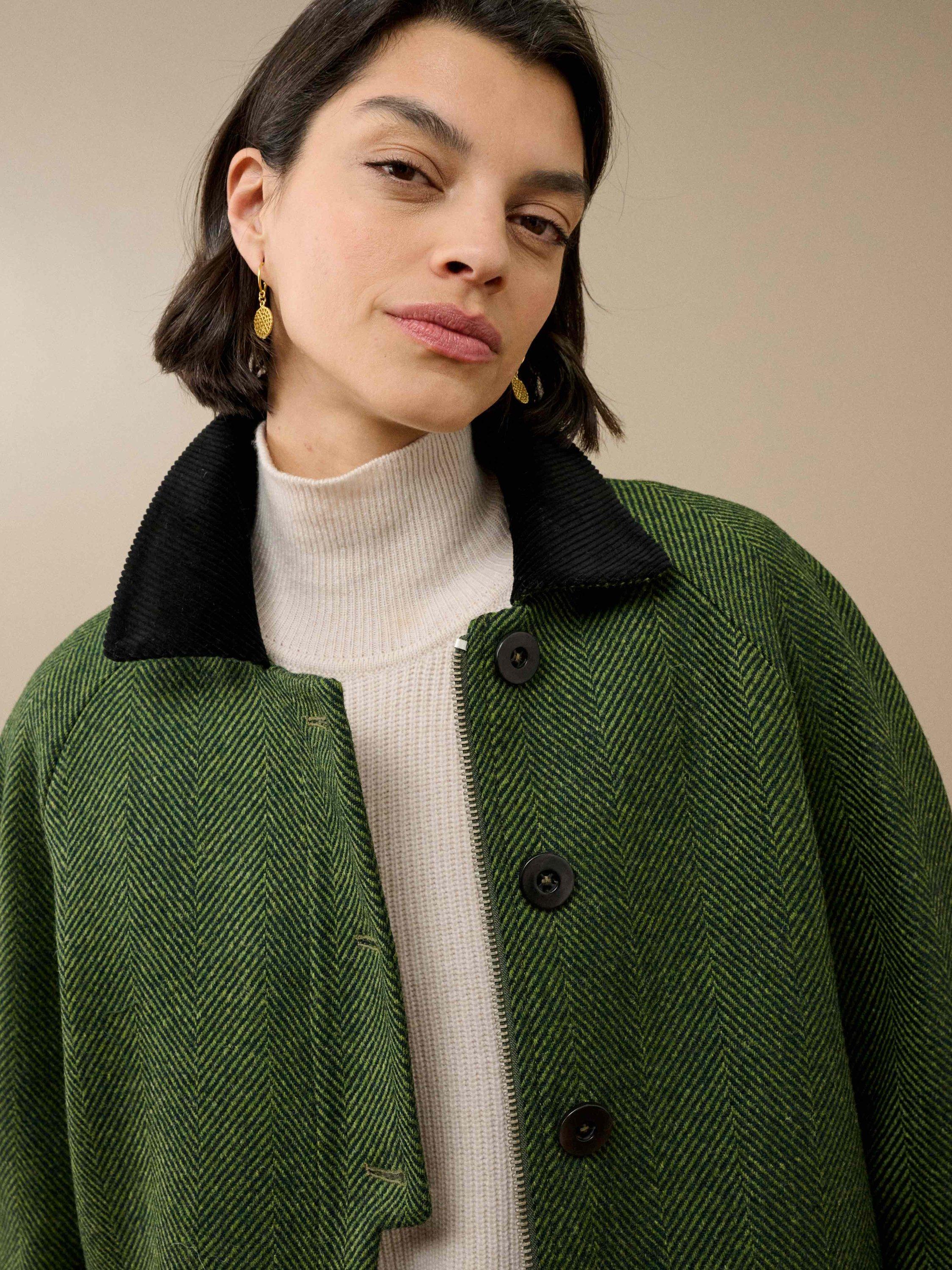 Product image 2 of 5, which shows Brora Herringbone Pure Wool Jacket, Nettle, 8