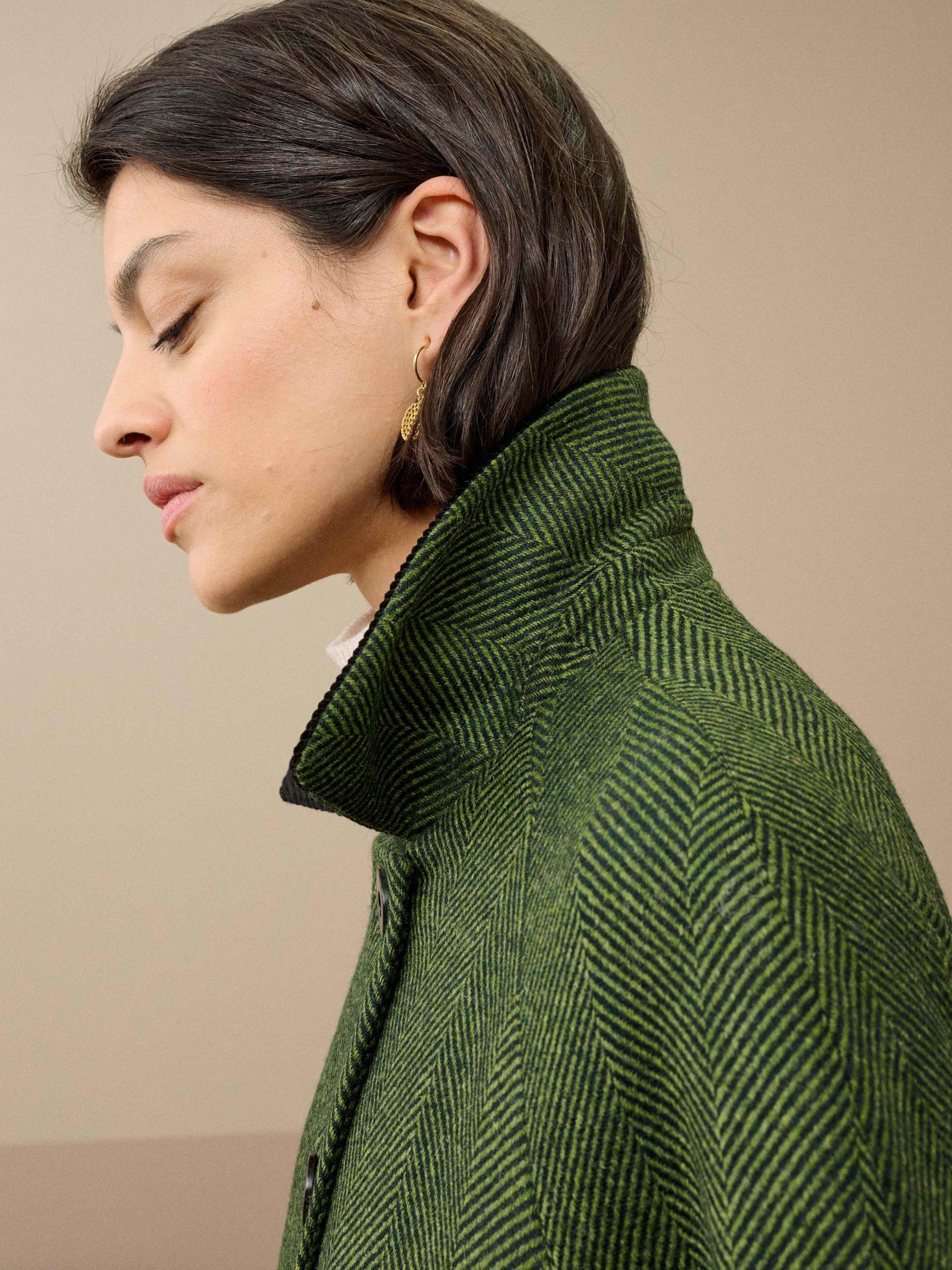 Product image 3 of 5, which shows Brora Herringbone Pure Wool Jacket, Nettle, 8