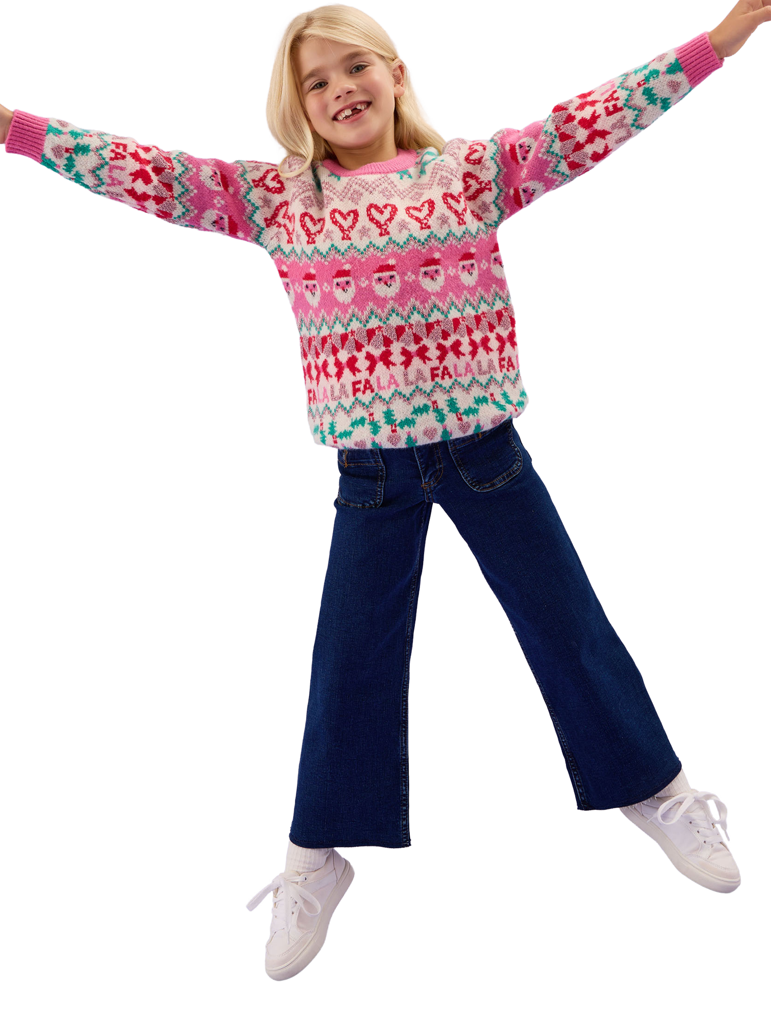 Product image 1 of 4, which shows Angels by Accessorize Kids' Cotton Christmas Jumper, Multi, 9-10 years