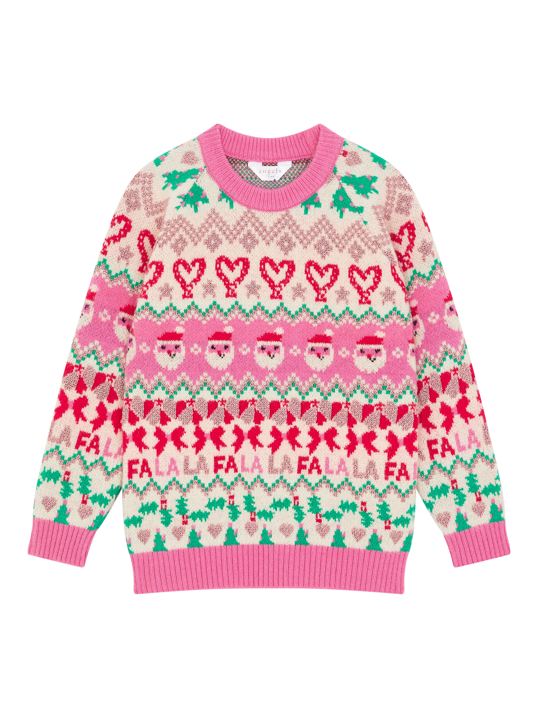 Product image 2 of 4, which shows Angels by Accessorize Kids' Cotton Christmas Jumper, Multi, 9-10 years
