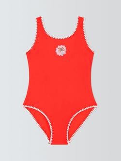 John Lewis Kids' Castaway Palm Swimsuit, Red, Red