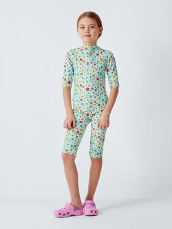 John Lewis Kids' Floral Leopard Sunpro Swimsuit, Green Multi, Green Multi
