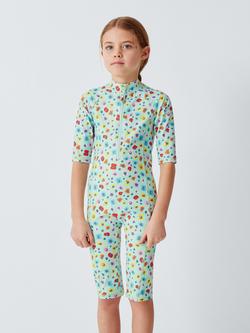 John Lewis Kids' Floral Leopard Sunpro Swimsuit, Green Multi - view 2, Green Multi