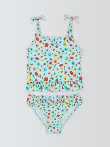 John Lewis Kids' Floral Animal Print Tankini, Green Multi, Green Multi